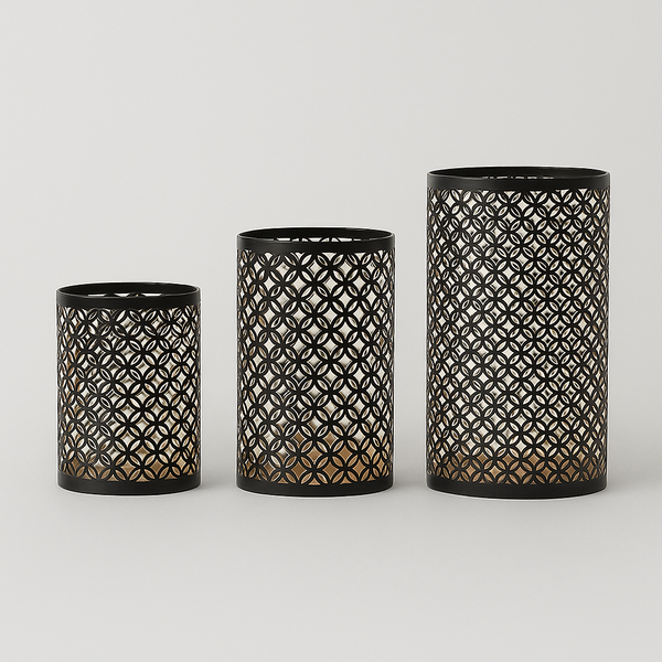 Set 3 Bougeoirs Ajourés en Métal Noir – Trilogie de Charme