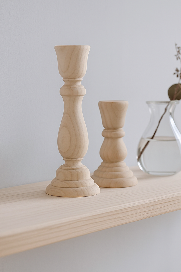 Bougeoir Sculpté en Bois Naturel – Charme Brut et Minimaliste