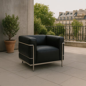 Fauteuil Grand Confort Moderniste – Cuir Véritable & Structure Chromée