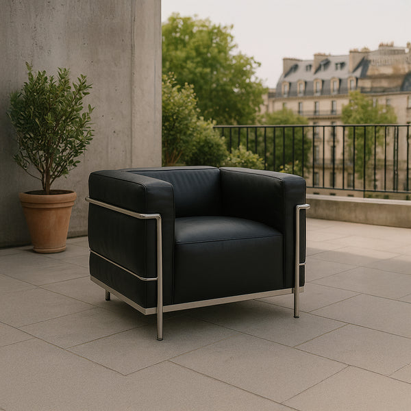 Fauteuil Grand Confort Moderniste – Cuir Véritable & Structure Chromée
