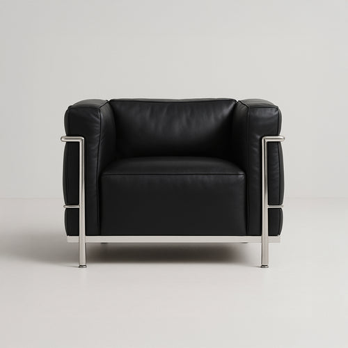Fauteuil Grand Confort Moderniste – Cuir Véritable & Structure Chromée
