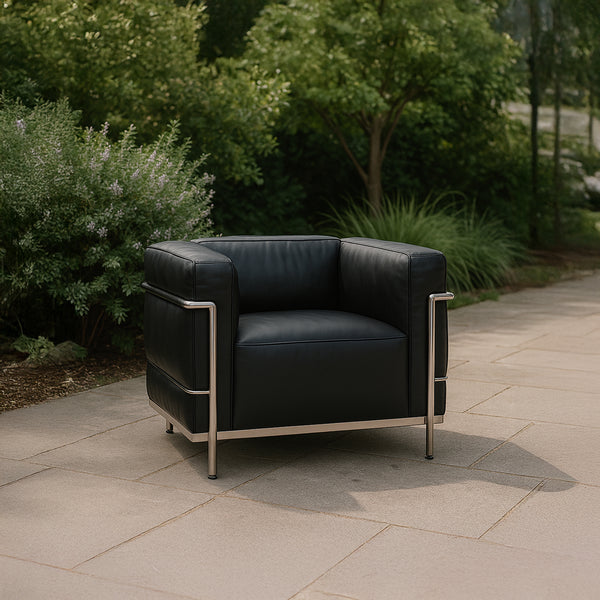 Fauteuil Grand Confort Moderniste – Cuir Véritable & Structure Chromée