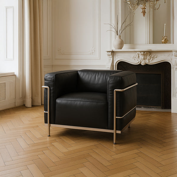 Fauteuil Grand Confort Moderniste – Cuir Véritable & Structure Chromée