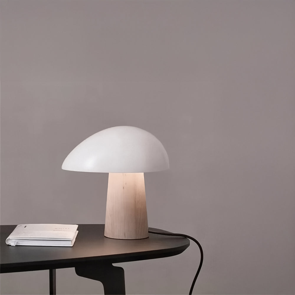 Lampe Champignon Scandinave – Bois Naturel & Abat-Jour Blanc ou Noir