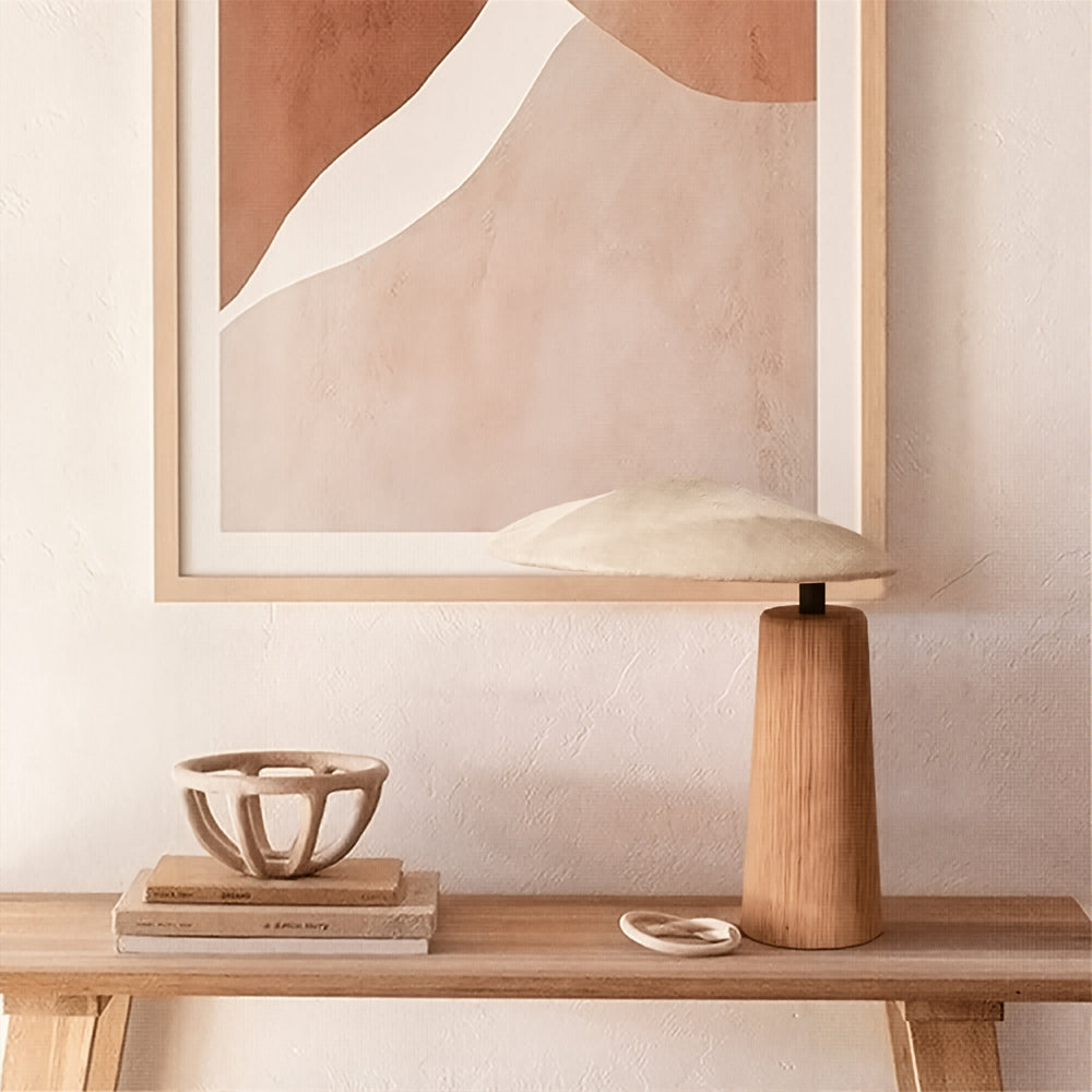 Lampe Naturelle en Bois Massif – Design Organique avec Abat-Jour en Lin