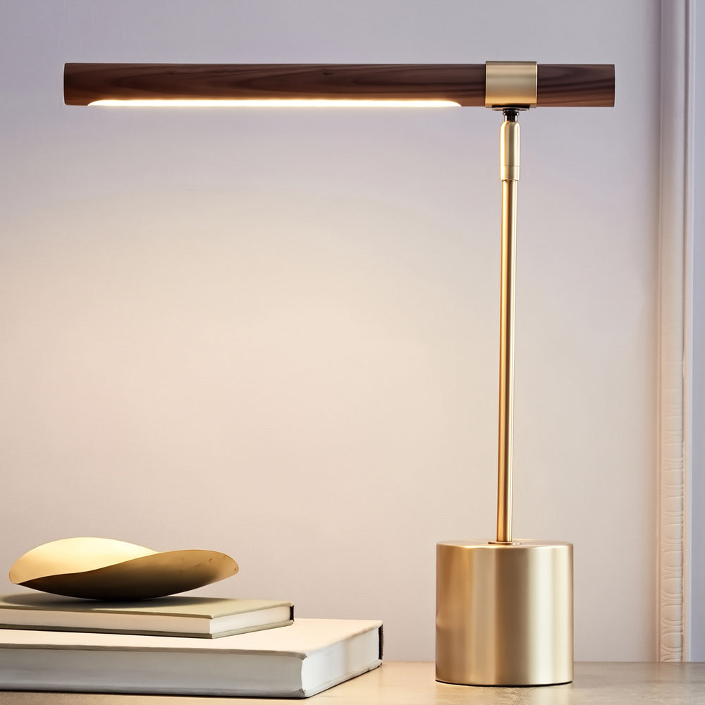 Lampe de Table Élégance Dorée – Design Bois & Métal Brossé