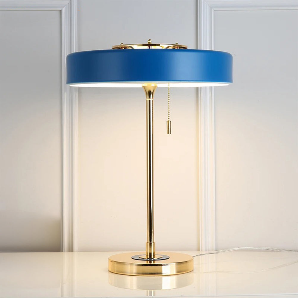 Lampe de Bureau Dorée & Bleue – Design Élégant, Métal, Interrupteur Rétro.