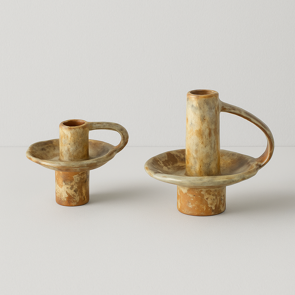 Bougeoir en Céramique avec Anse – Design Brut & Authentique