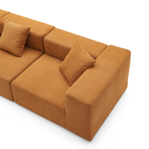 Canapé 3 Places – Velours Côtelé Sablé & Design Cubique
