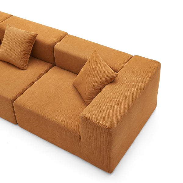 Canapé 3 Places – Velours Côtelé Sablé & Design Cubique