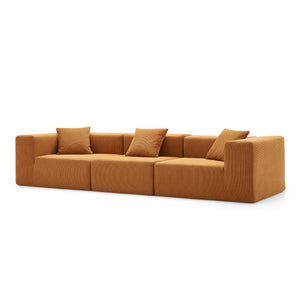 Canapé 3 Places – Velours Côtelé Sablé & Design Cubique