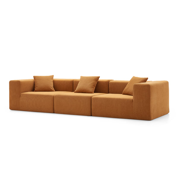 Canapé 3 Places – Velours Côtelé Sablé & Design Cubique