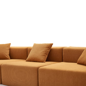 Canapé 3 Places – Velours Côtelé Sablé & Design Cubique