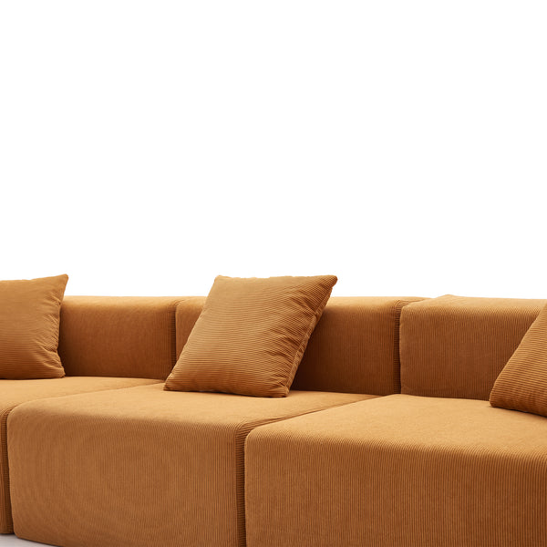Canapé 3 Places – Velours Côtelé Sablé & Design Cubique