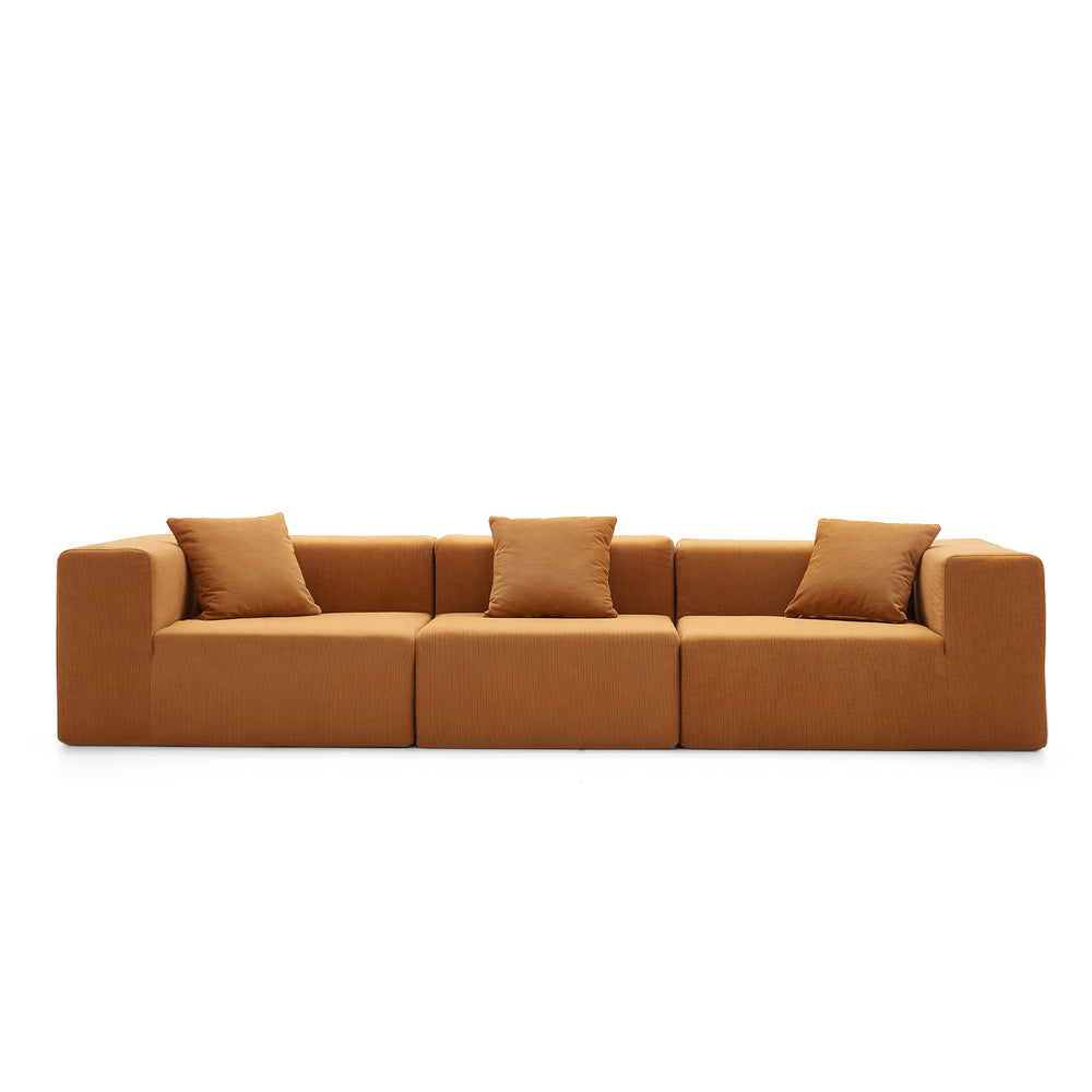 Canapé 3 Places – Velours Côtelé Sablé & Design Cubique