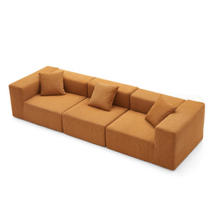 Canapé 3 Places – Velours Côtelé Sablé & Design Cubique