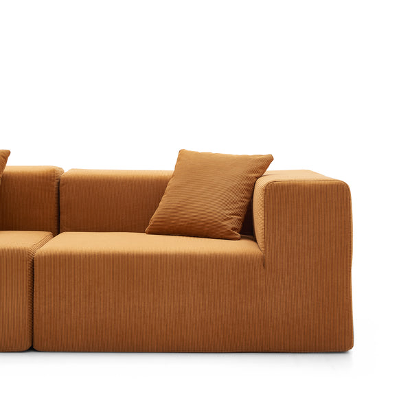 Canapé 3 Places – Velours Côtelé Sablé & Design Cubique