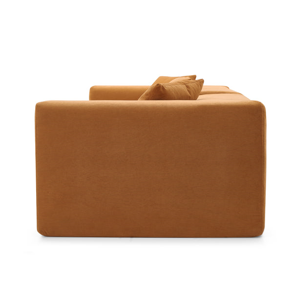 Canapé 3 Places – Velours Côtelé Sablé & Design Cubique