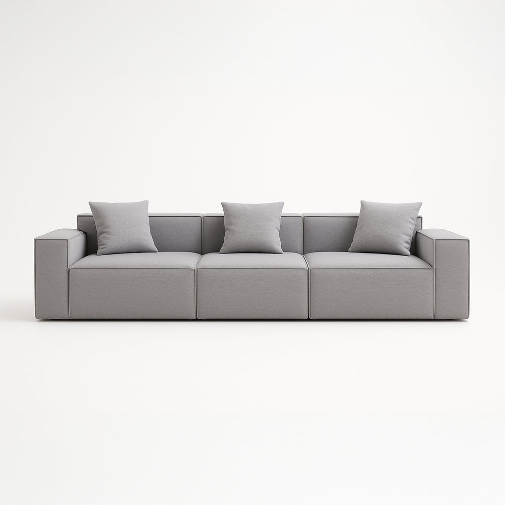 Canapé Modulable 3 Places en Tissu Gris – Design Cubique & Confort Haute Densité