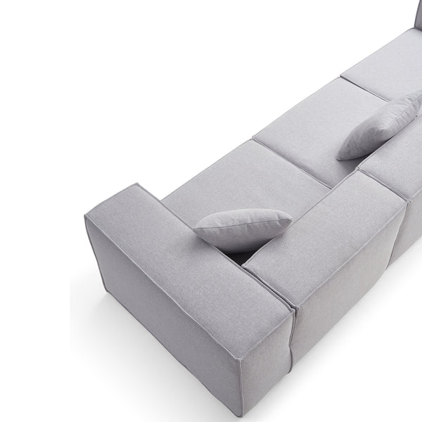 Canapé Modulable 3 Places en Tissu Gris – Design Cubique & Confort Haute Densité
