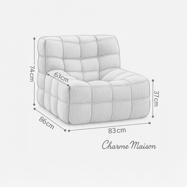 Fauteuil Lounge Bas 1 Place – Design Sculptural en Velours Côtelé