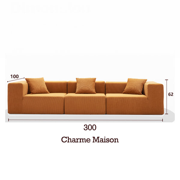 Canapé 3 Places – Velours Côtelé Sablé & Design Cubique