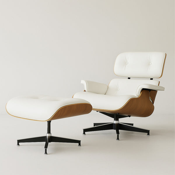 Ensemble Lounge Chair & Repose-Pieds – Finition Cuir Élégante