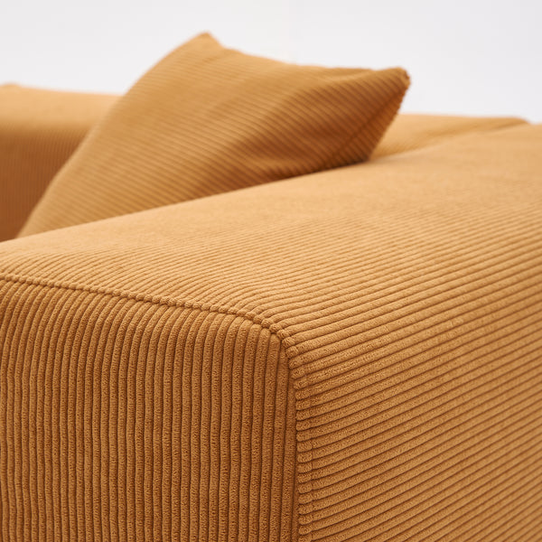 Canapé 3 Places – Velours Côtelé Sablé & Design Cubique